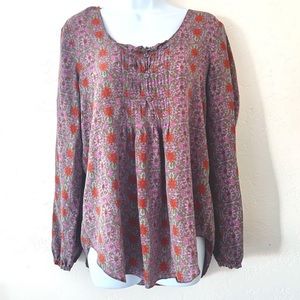 REBECCA TAYLOR Womens Silk Floral Pleated Blouse Purple/Orange Size 6 NWOT